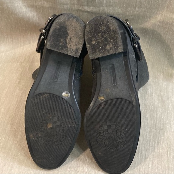VINCE CAMUTO Sz 7.5 Grey Buckle  Stacked Heel Almond Toe Western Vibe Booties - Picture 8 of 14